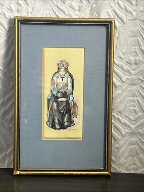 Vintage Framed Victorian Lady Textile Art Print
